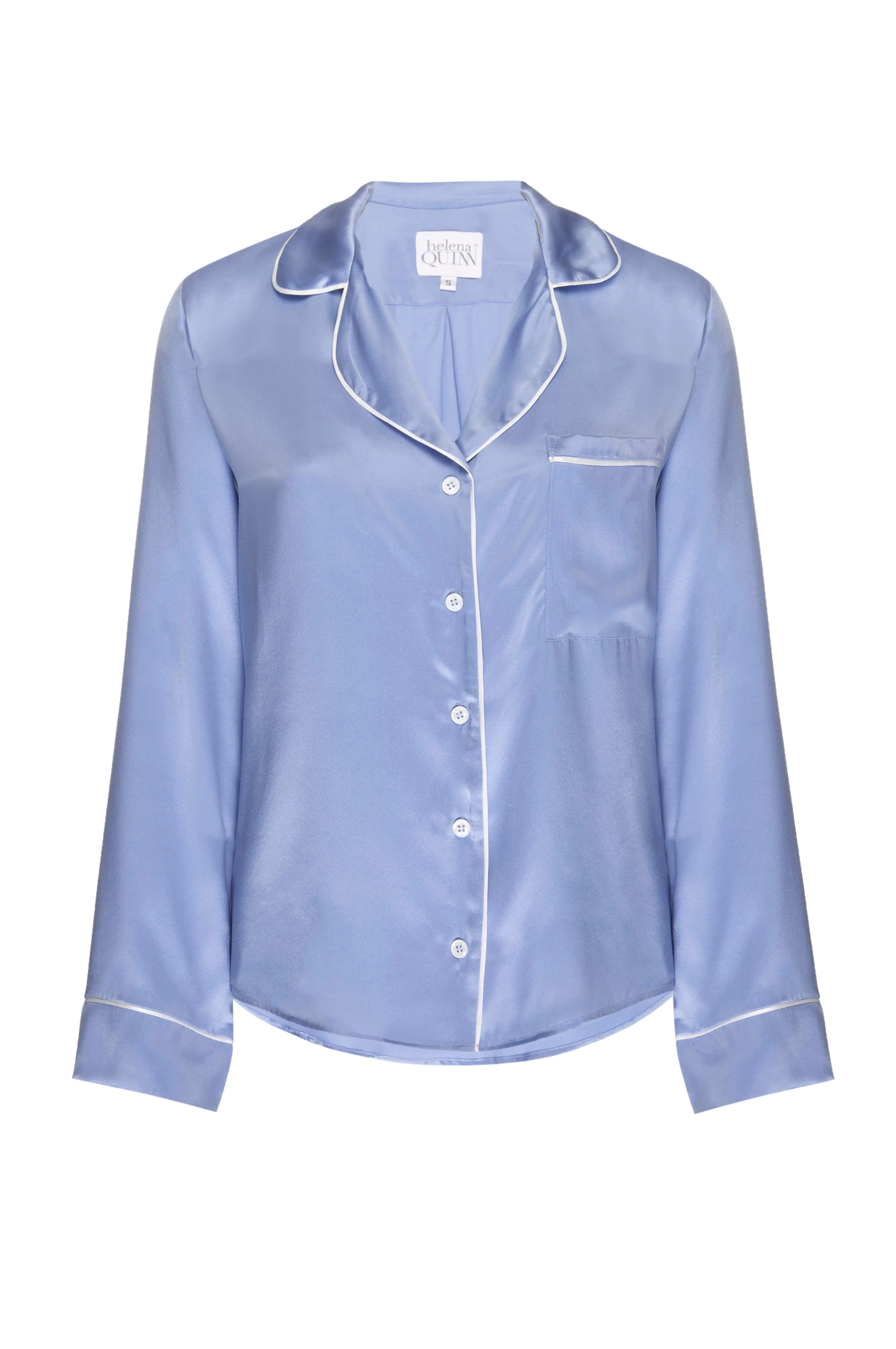 Silk Charmeuse Long Sleeved PJ Top: Sky Blue