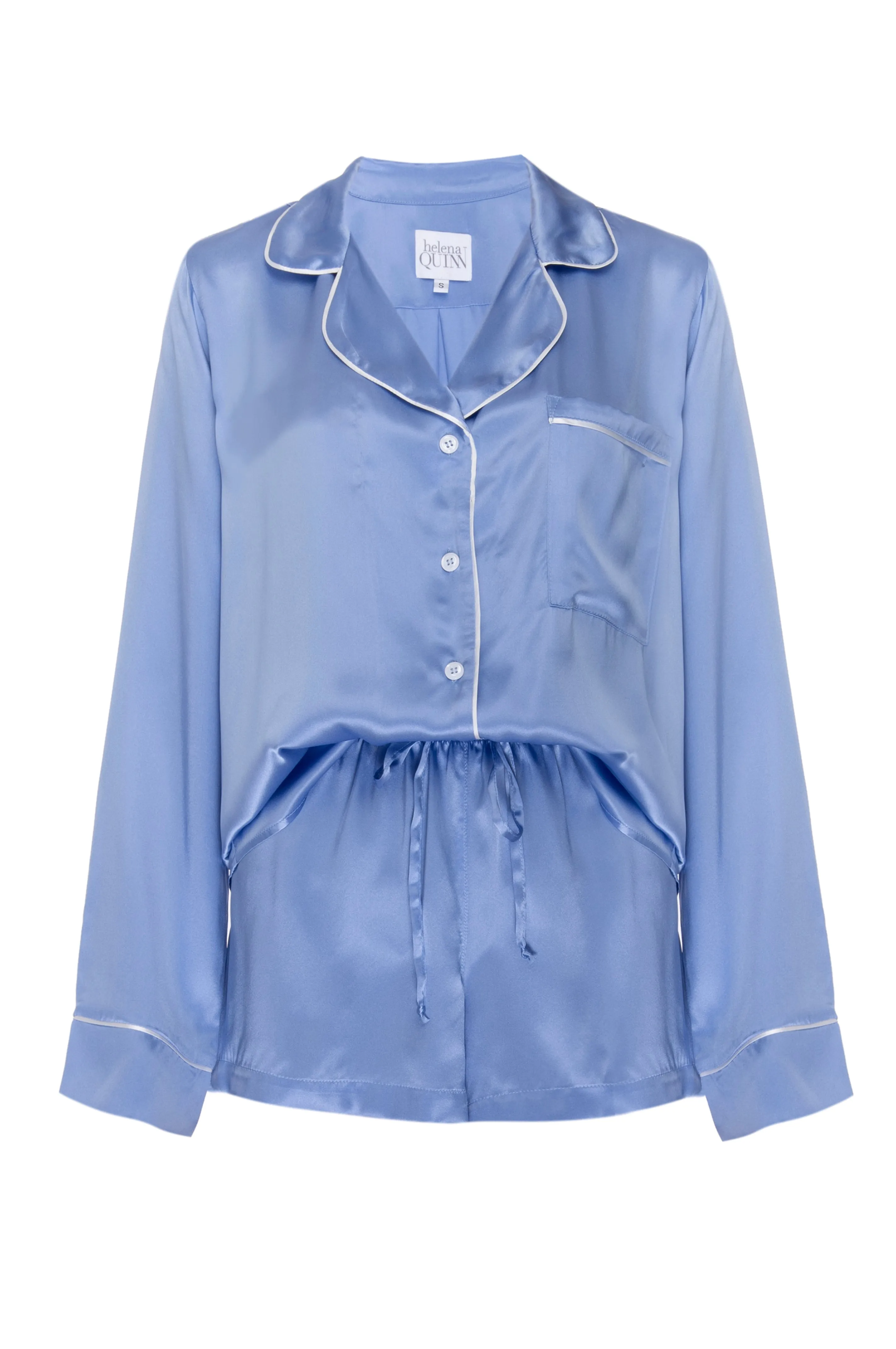 Silk Charmeuse Long Sleeved PJ Top: Sky Blue