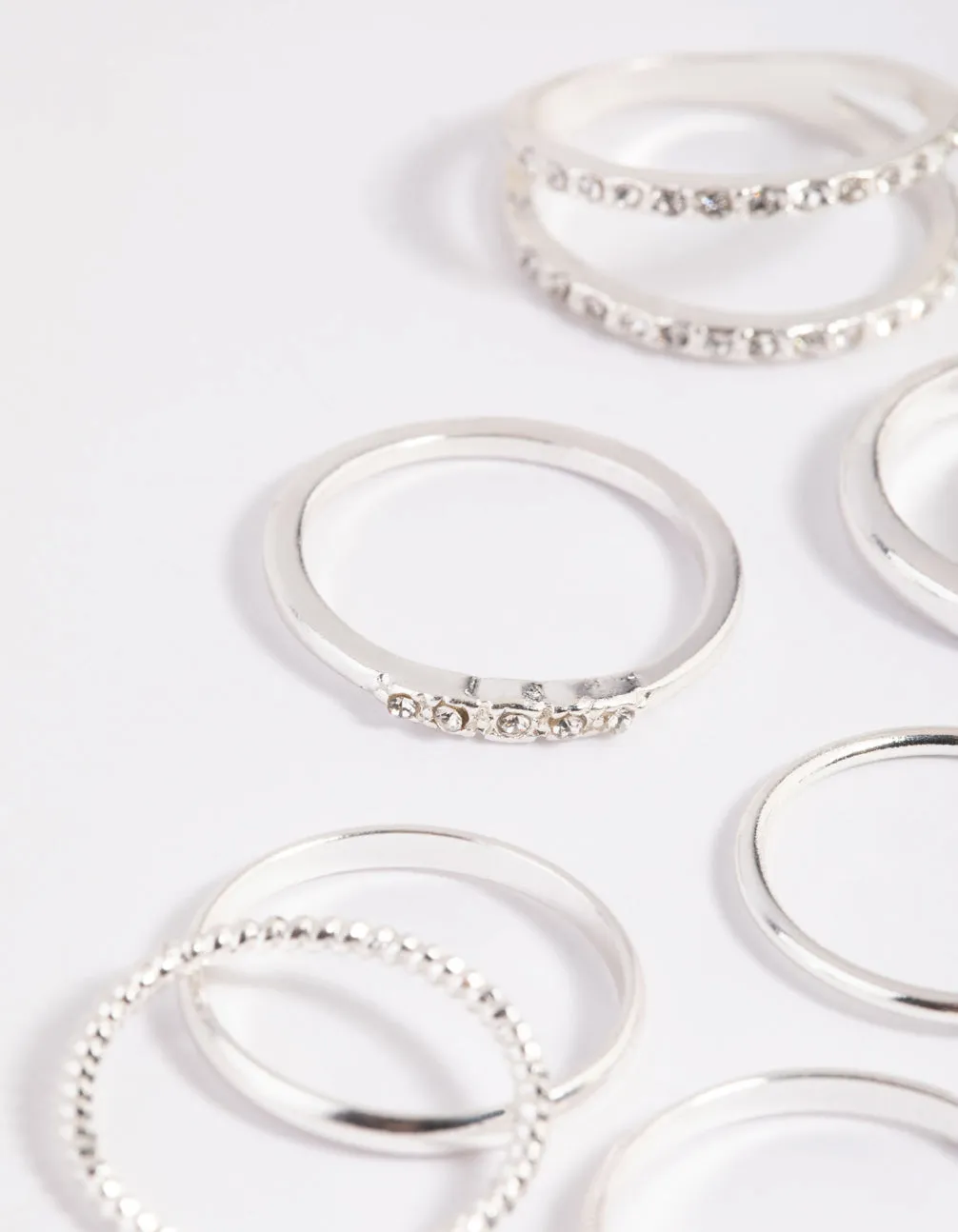 Silver Diamante Mixed Band Ring Stack Pack