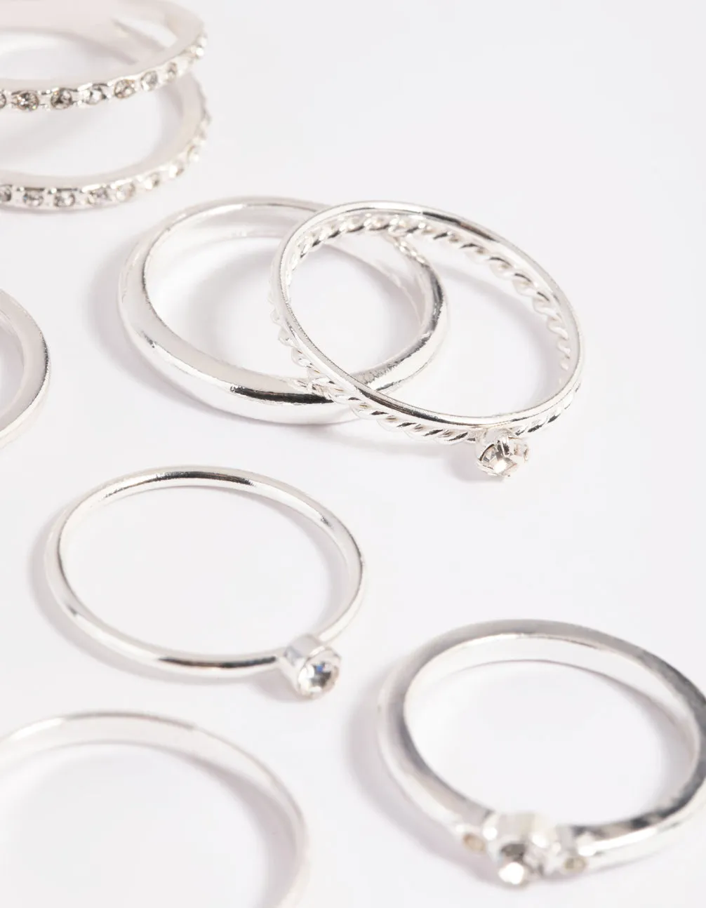 Silver Diamante Mixed Band Ring Stack Pack