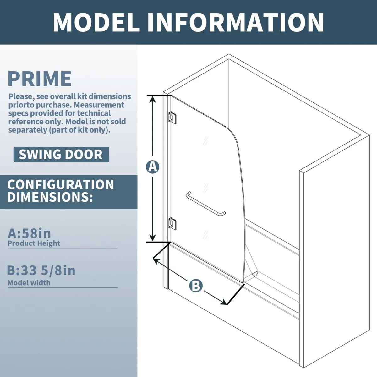 Spin 33.5" x 58" Bathtub Screen Panel Pivot Swing Shower Door for Bathtub180° Pivot 8mm Tempered Glass,Brush Nickel