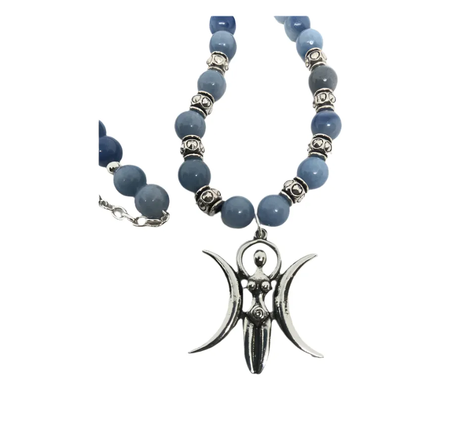 Steel Goddess Charm Necklace with Blue Aventurine Crystal