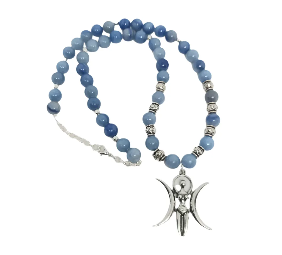 Steel Goddess Charm Necklace with Blue Aventurine Crystal