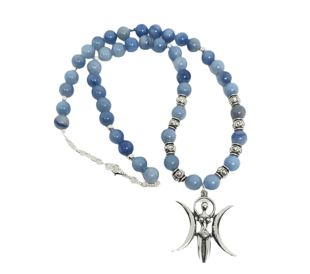 Steel Goddess Charm Necklace with Blue Aventurine Crystal