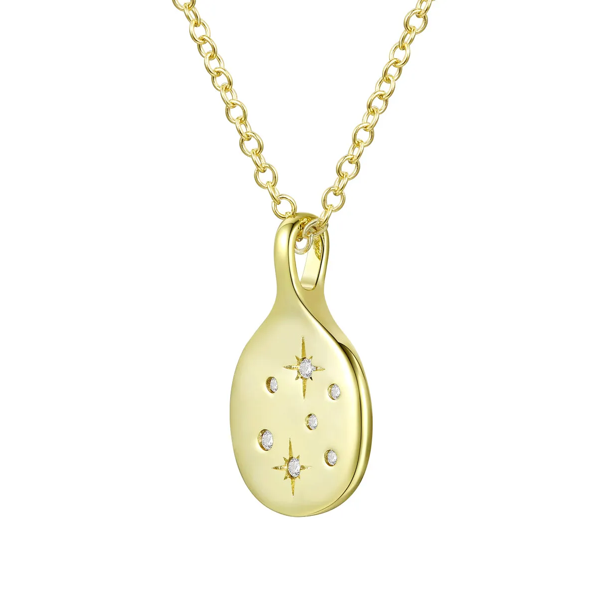 Sterling Silver 14K Gold Plated Cubic Zirconia Pendant Necklace