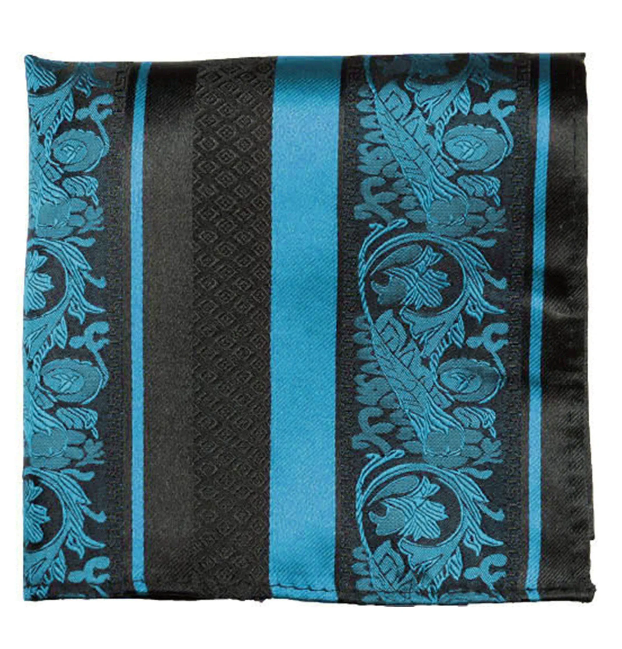 Turquoise and Black Silk Pocket Square