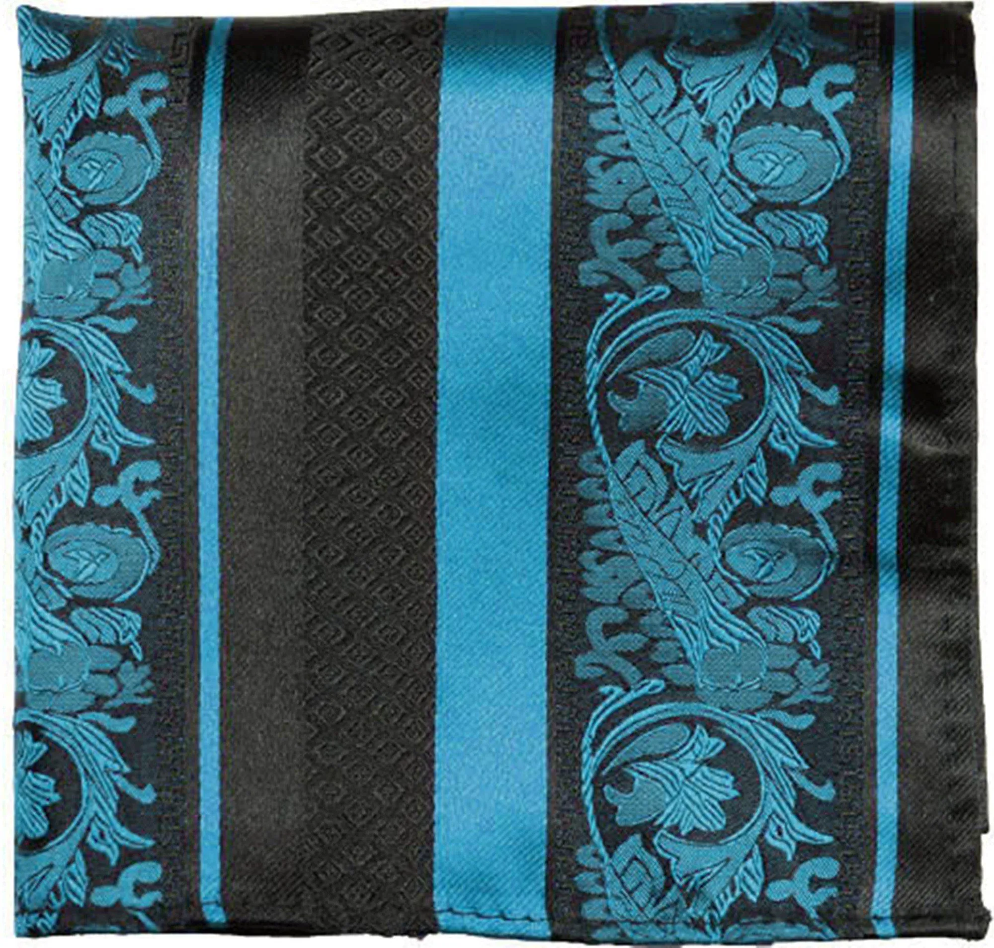 Turquoise and Black Silk Pocket Square